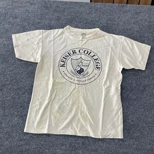 College House T-Shirt Mens Size L Cream Herringbone Cotton Keiser College USA